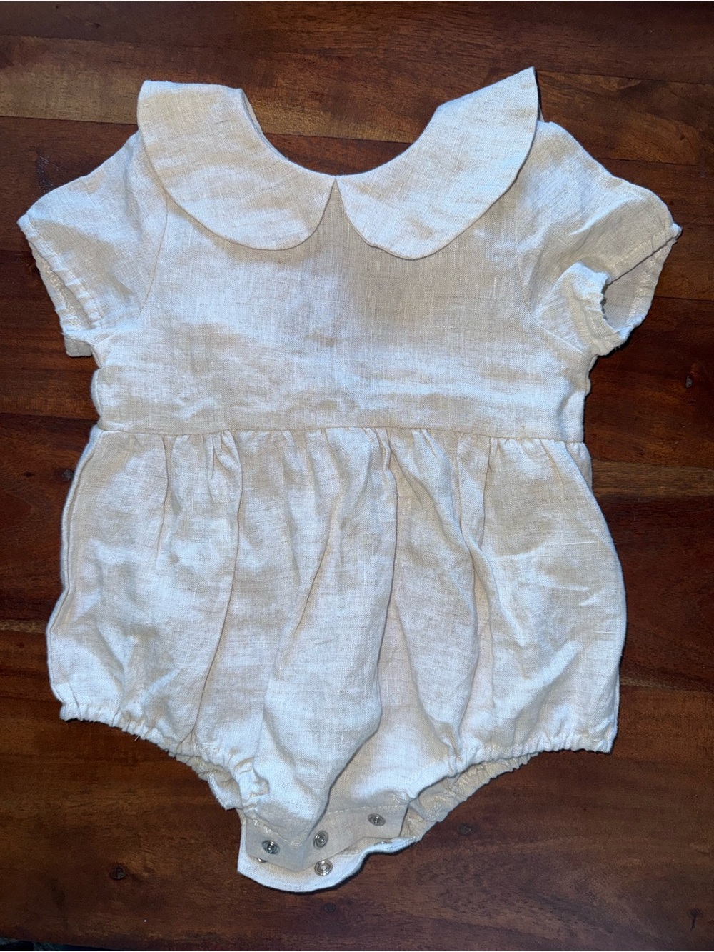 Olive & Cradle‎ Cream Peter Pan Collar Linen Look Baby Romper 6-12M